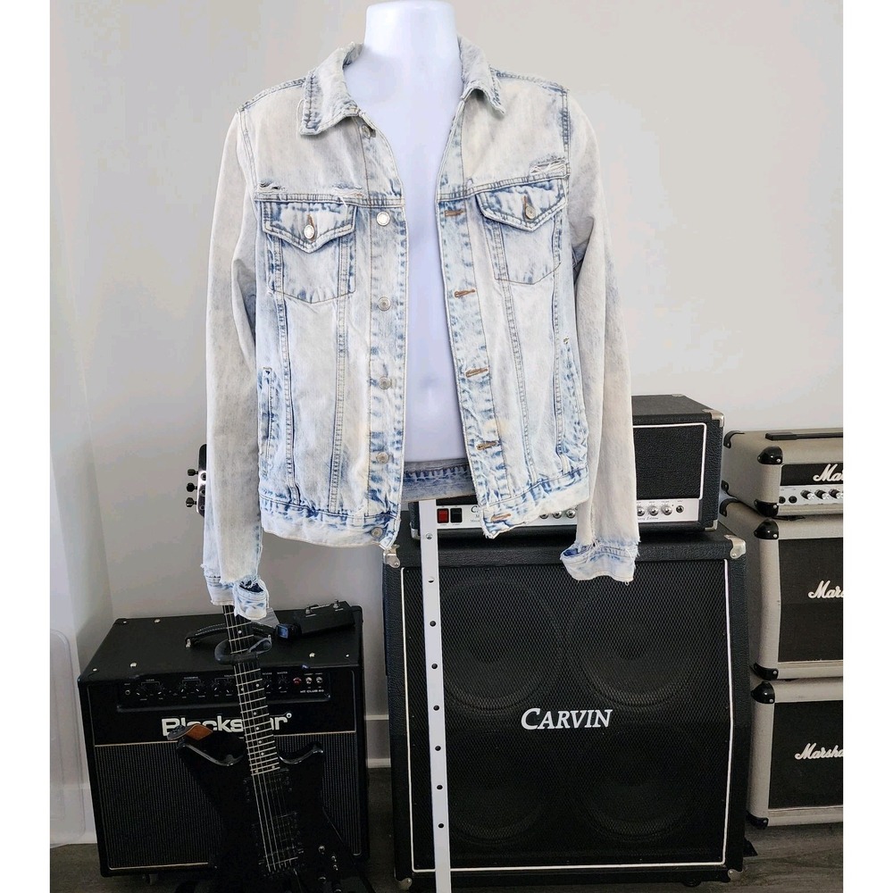 Aeropostale Denim Jacket Men‎ M Light Acid Wash Thrashed Distressed Y2K Grunge